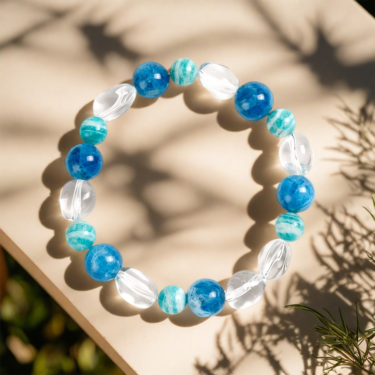 Ocean Soul Crystal Bracelet Blue Apatite, Amazonite and Clear Quartz Bracelet for Emotional Calmness and Focus