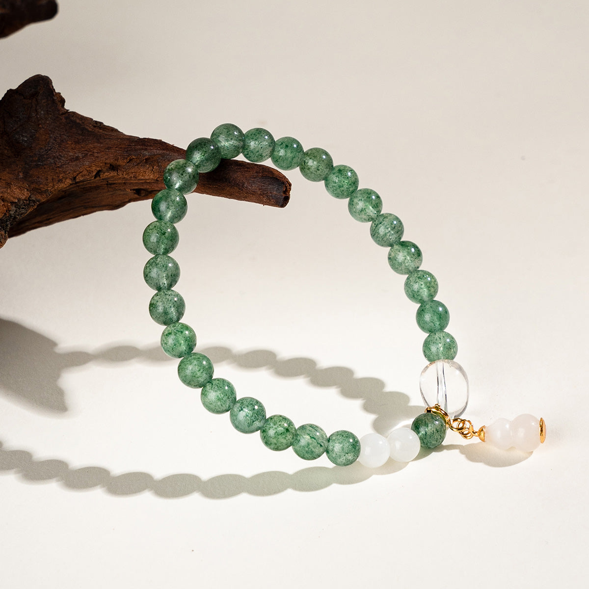 Green Strawberry Crystal & Jade Gourd Bracelet 6mm|Attract Health