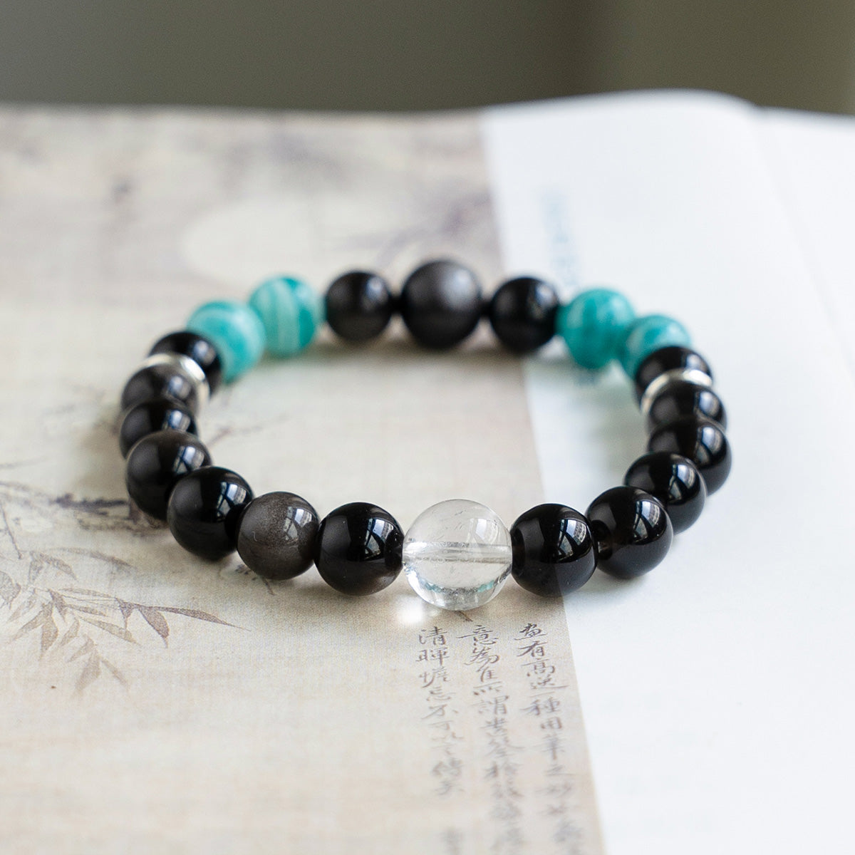 Balance & Clarity Black Obsidian Amazonite & White Crystal Bracelet