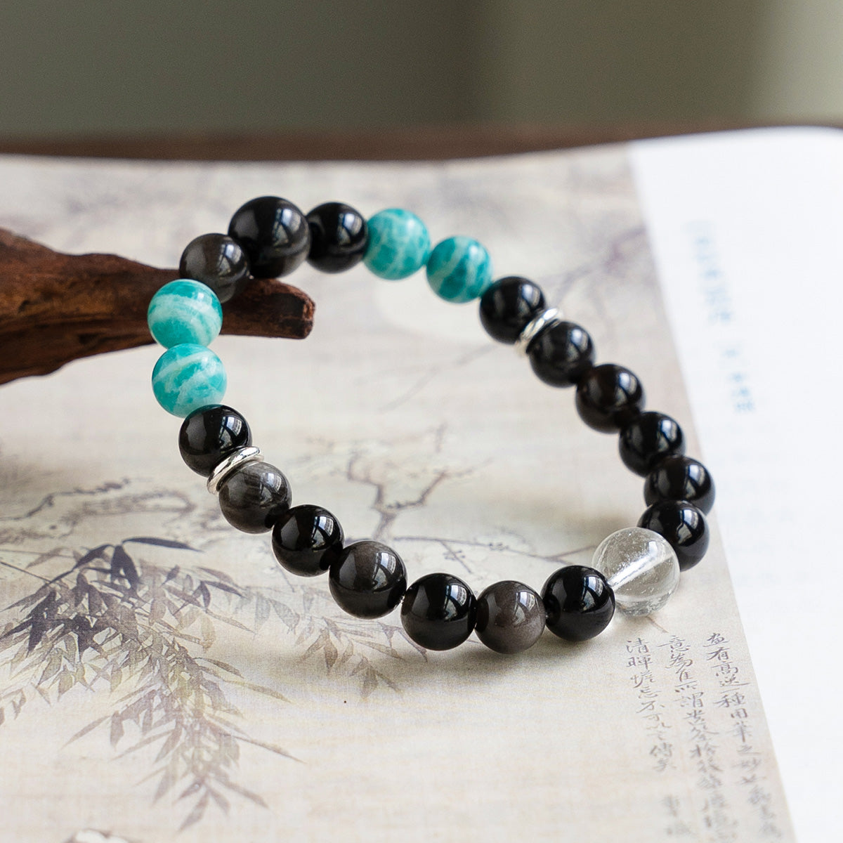 Balance & Clarity Black Obsidian Amazonite & White Crystal Bracelet