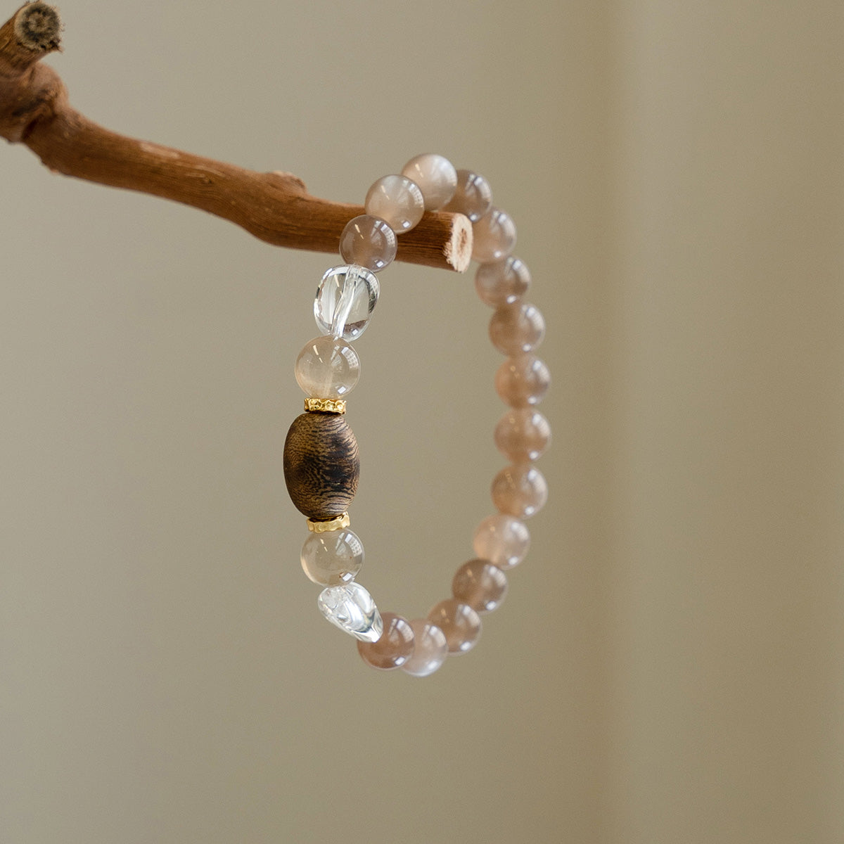 Moonstone, White Crystal & Agarwood Bracelet|Tranquil Focus Crystal Bracelet