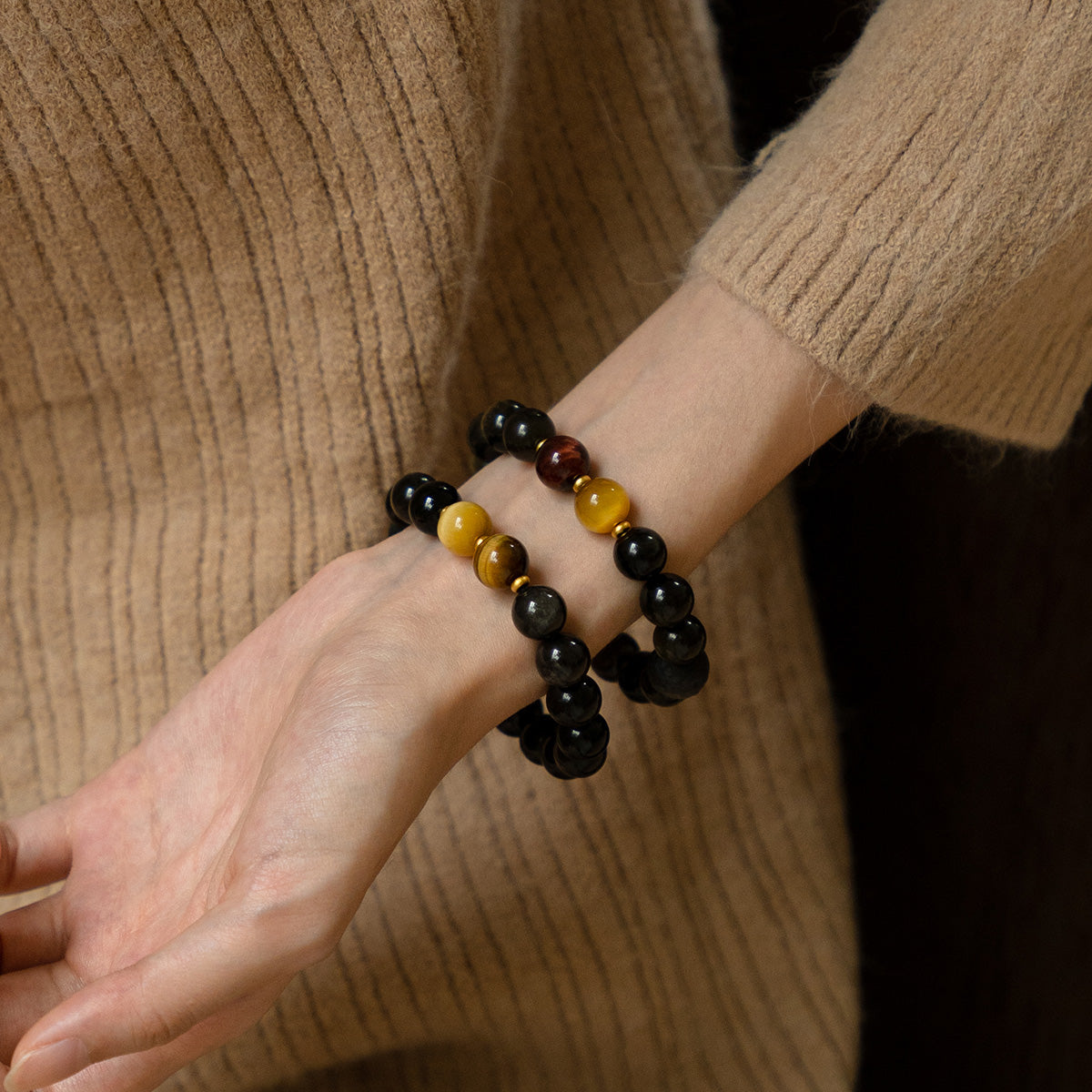 Gold Tiger Eye, Red Tiger Eye & Obsidian Bracelet for Wealth & Love Enhancement