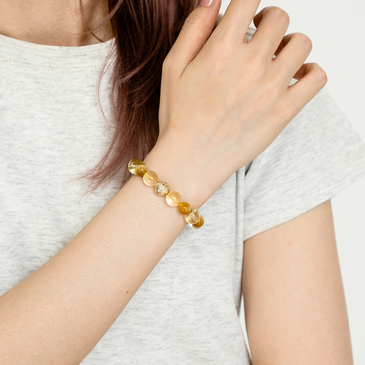 Citrine & Tiger Eye Beaded Bracelet  with Silver-Plated Accent 10mm