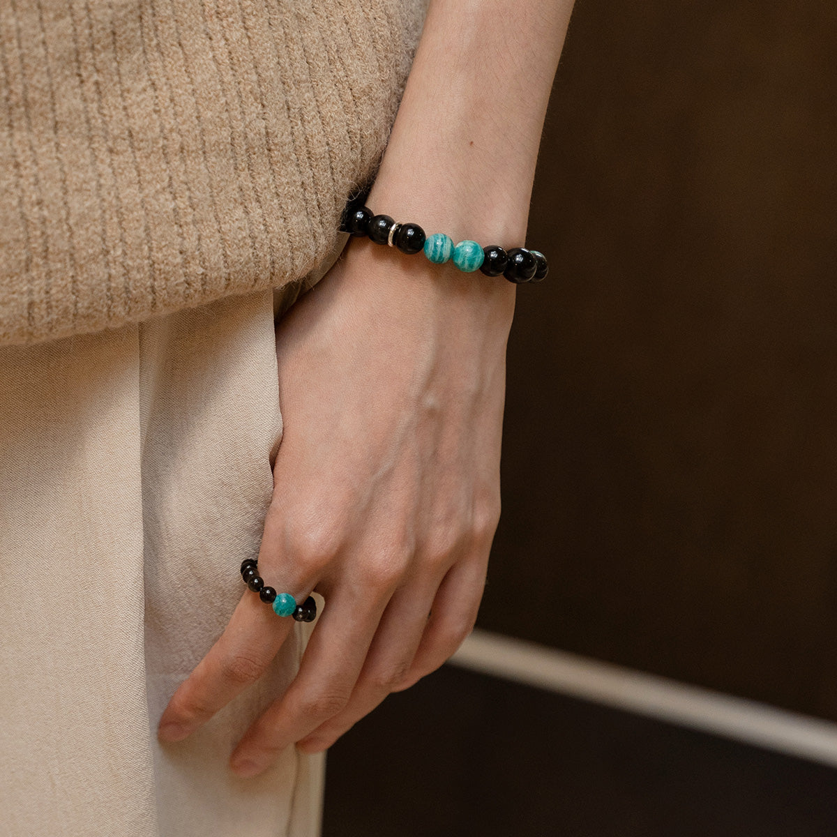 Balance & Clarity Black Obsidian Amazonite & White Crystal Bracelet