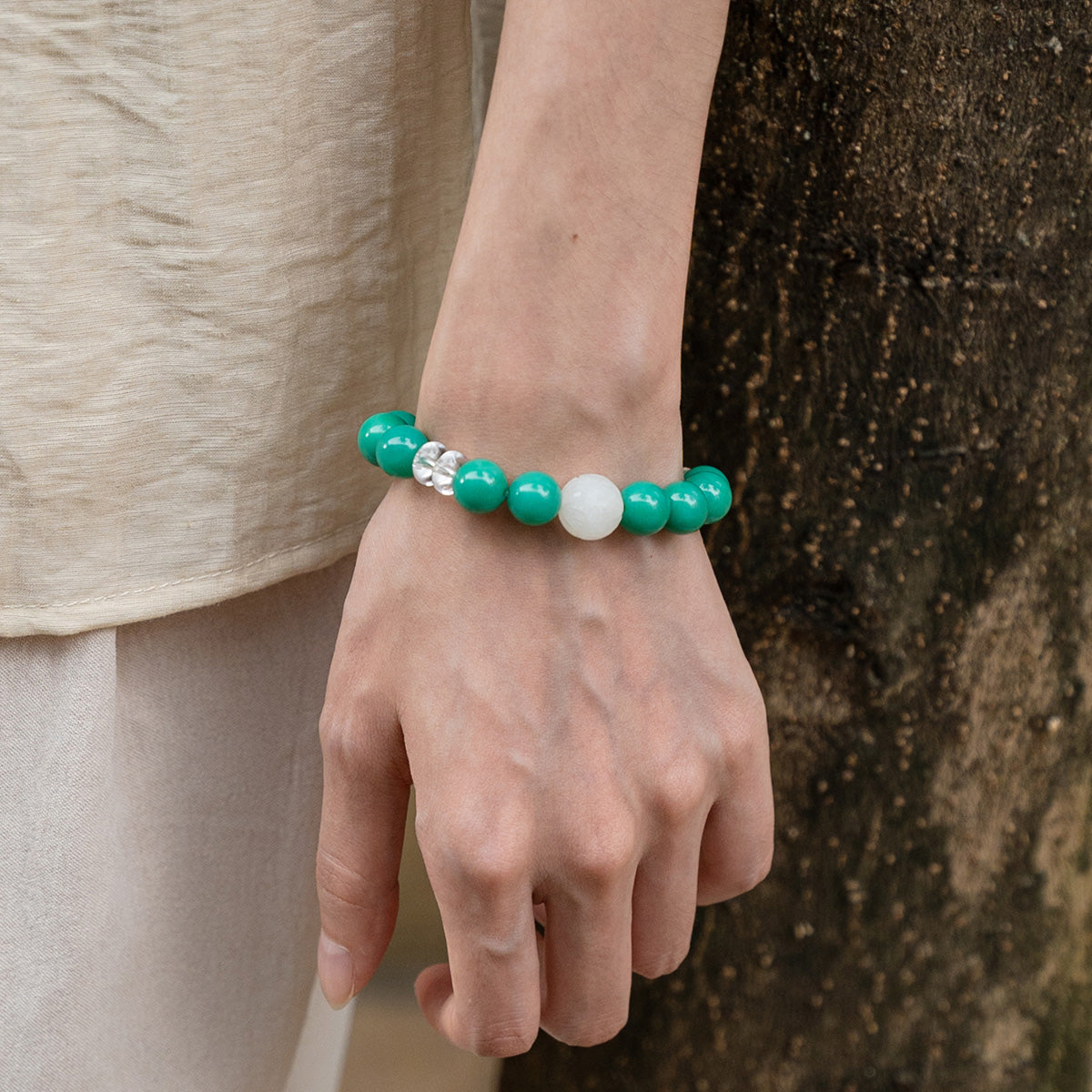 Turquoise Agate & White Jade Bracelet for Protection