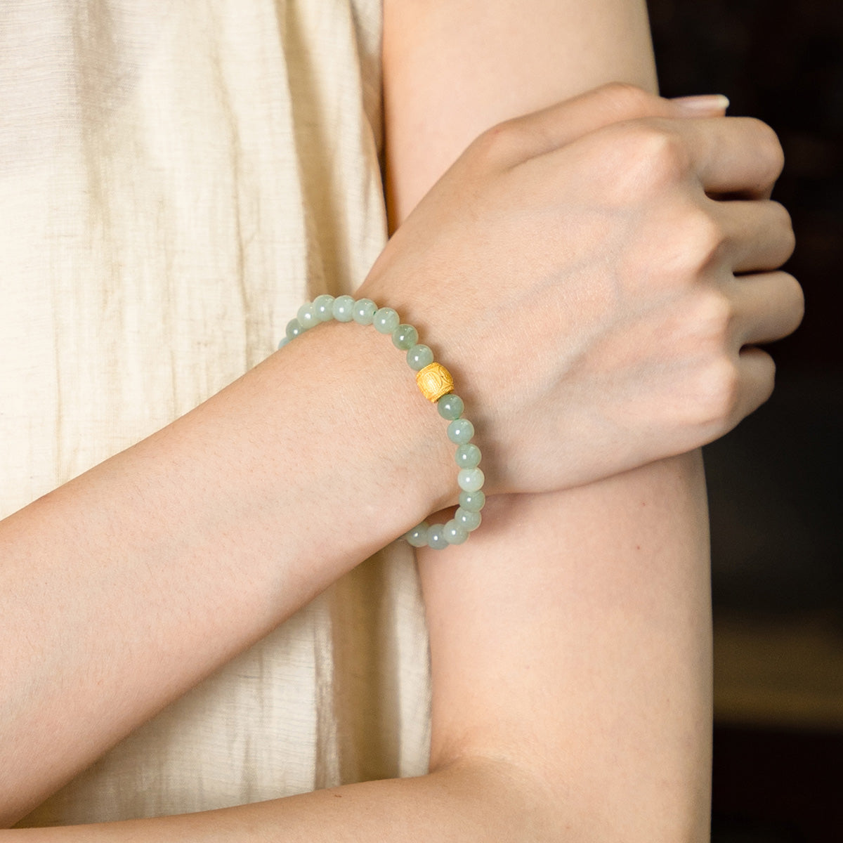 Hetian Jade &amp; Mantra Bead Bracelet 6mm|Attract Health