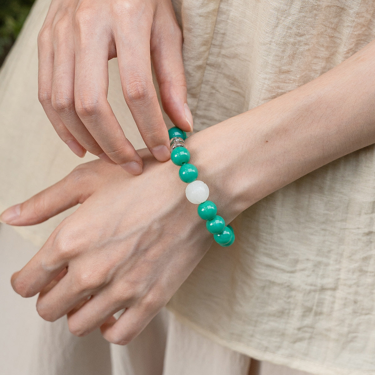 Turquoise Agate & White Jade Bracelet for Protection