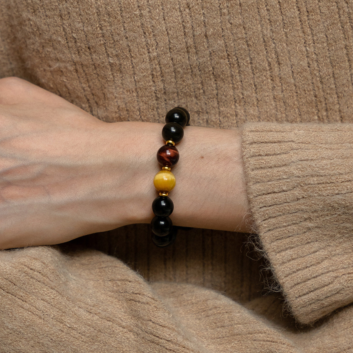Gold Tiger Eye, Red Tiger Eye & Obsidian Bracelet for Wealth & Love Enhancement