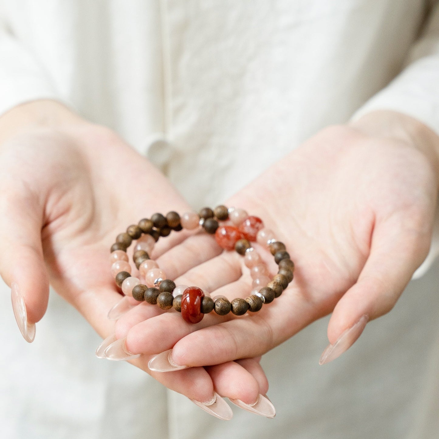 Sunstone, Red Rutilated Quartz, Southern Red Agate & Agarwood Beaded Bracelet