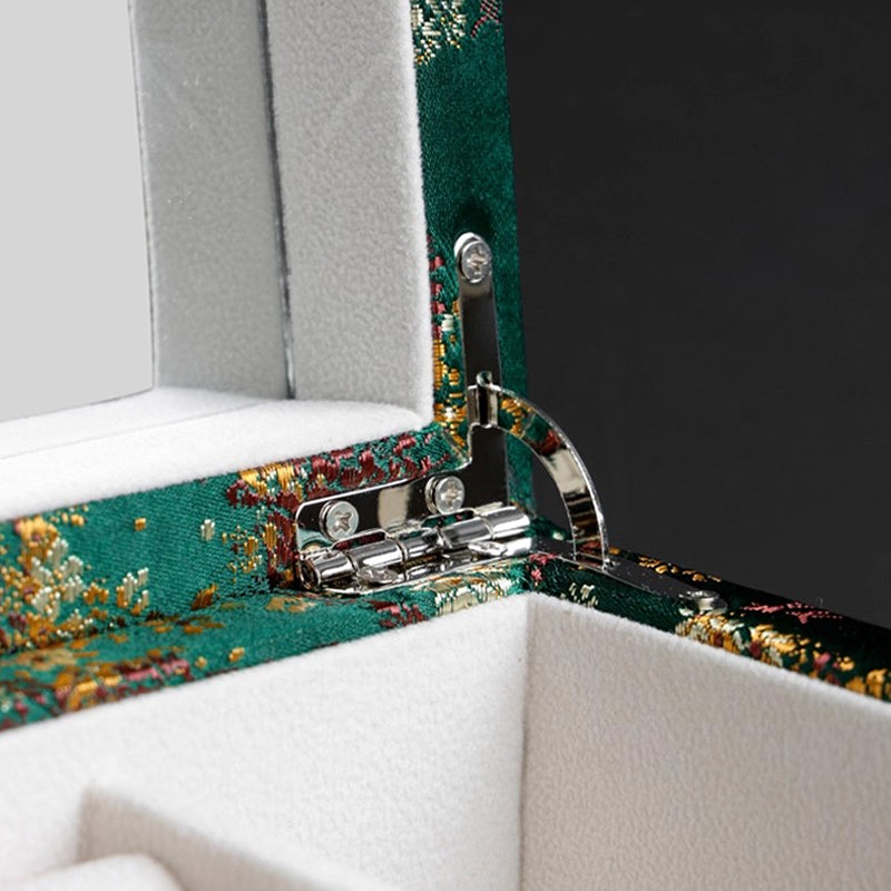 Hand-Embroidered Silk Jewelry Box, Gold Thread Brocade Jacquard Storage Box