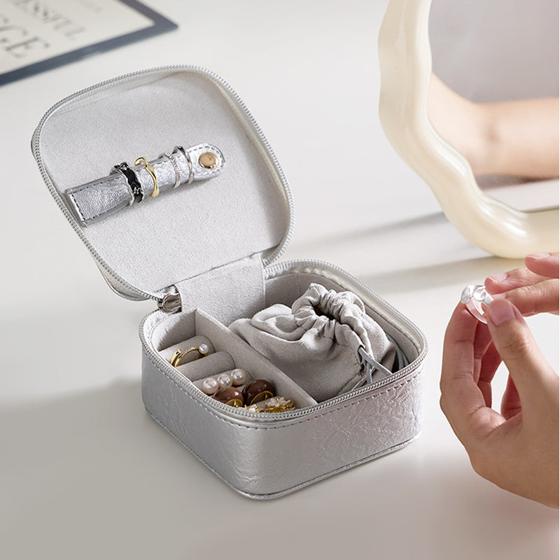 Premium Black & Silver Jewelry Storage Box, Elegant Portable Travel Case for Accessories