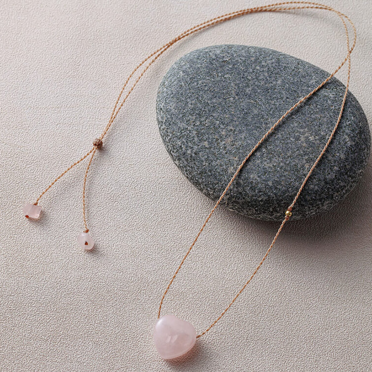 Natural Crystal Heart Pendant Necklace