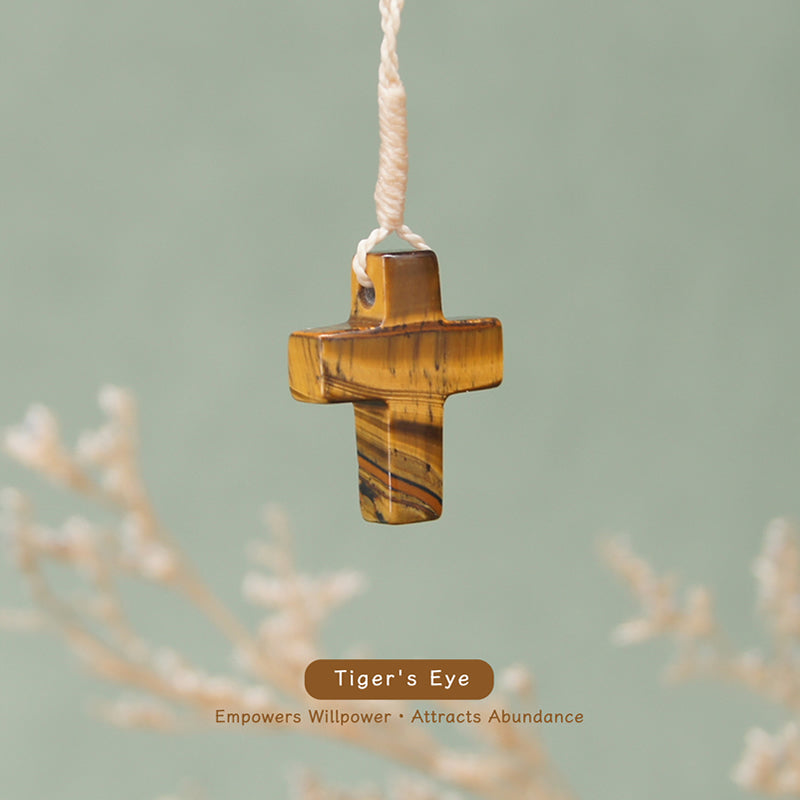 Natural Crystal Cross Pendant Necklace - Unisex & Couple Style