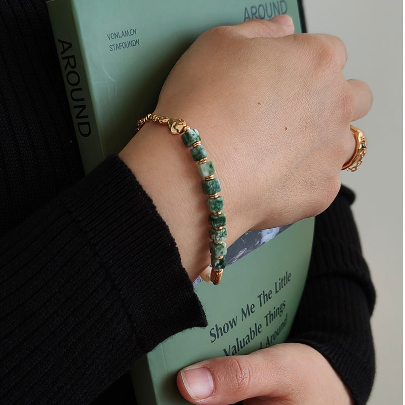 18K Gold Plated S925 Silver Bracelet | Aquamarine, Mother-of-Pearl, Natural Freshwater Pearls | 15 + 4cm Chain