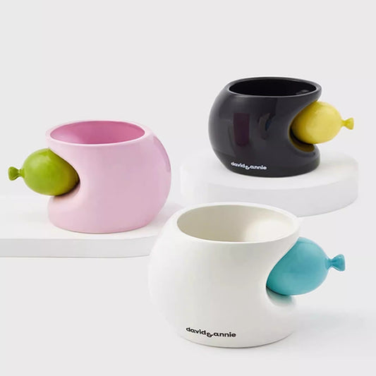 Unique Balloon Coffee Cup - High-Design Color-Blocked Ceramic Couple Mugs