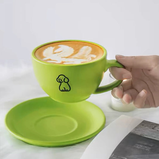Coffee Cup Set with Reinforced Porcelain Coaster & Latte Art Mug Cup