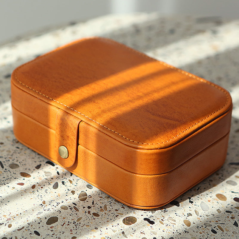 Necklace & Ring Storage Pouch, Cowhide Portable Jewelry Box, Genuine Leather Travel Accessory Case