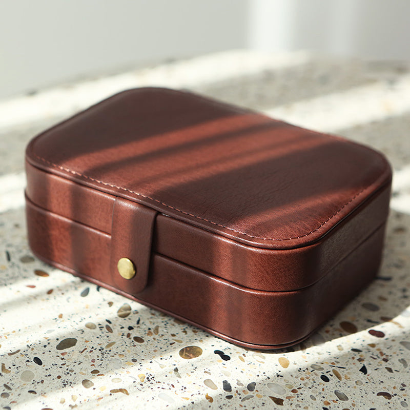 Necklace & Ring Storage Pouch, Cowhide Portable Jewelry Box, Genuine Leather Travel Accessory Case