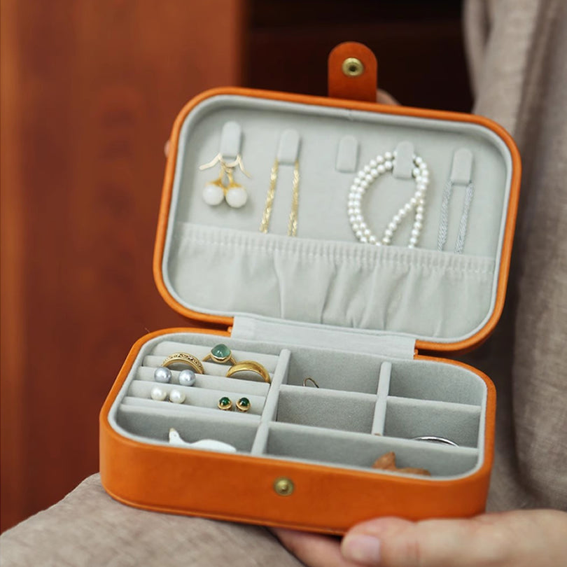 Necklace & Ring Storage Pouch, Cowhide Portable Jewelry Box, Genuine Leather Travel Accessory Case