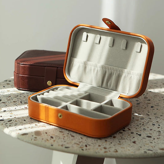 Necklace & Ring Storage Pouch, Cowhide Portable Jewelry Box, Genuine Leather Travel Accessory Case