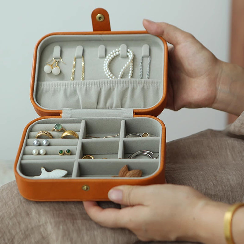 Necklace & Ring Storage Pouch, Cowhide Portable Jewelry Box, Genuine Leather Travel Accessory Case