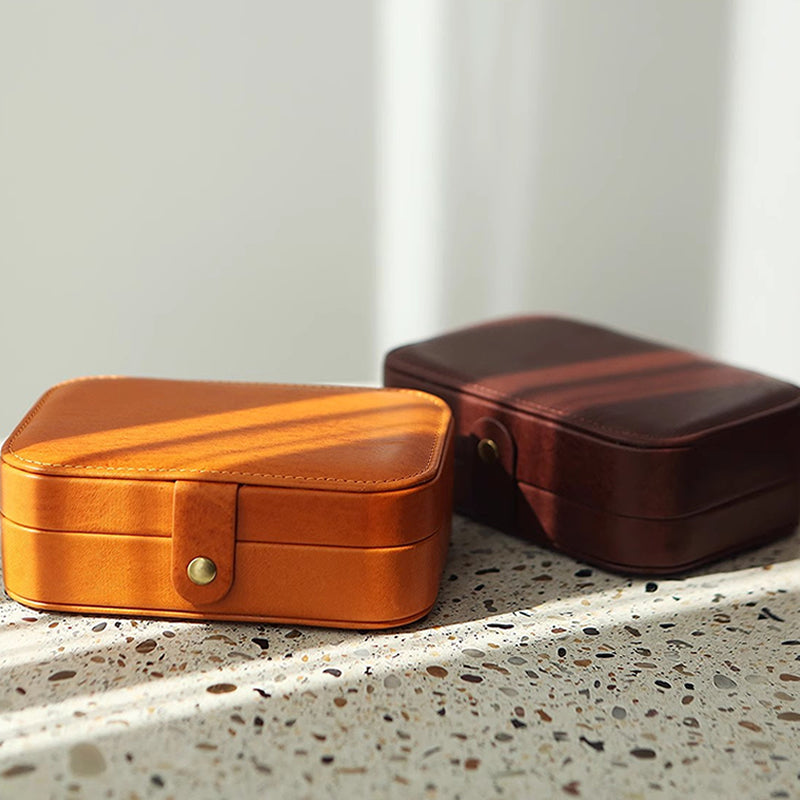 Necklace & Ring Storage Pouch, Cowhide Portable Jewelry Box, Genuine Leather Travel Accessory Case
