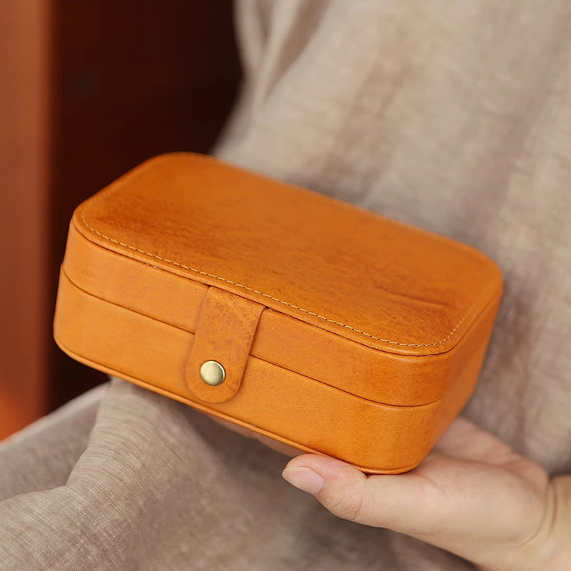Necklace & Ring Storage Pouch, Cowhide Portable Jewelry Box, Genuine Leather Travel Accessory Case