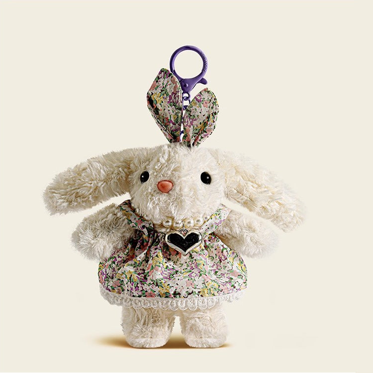 Cute Floral Long-Eared Rabbit Plush Bag Charm