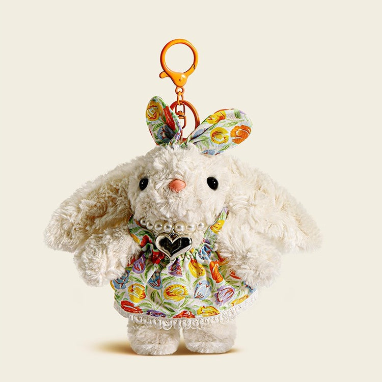 Cute Floral Long-Eared Rabbit Plush Bag Charm
