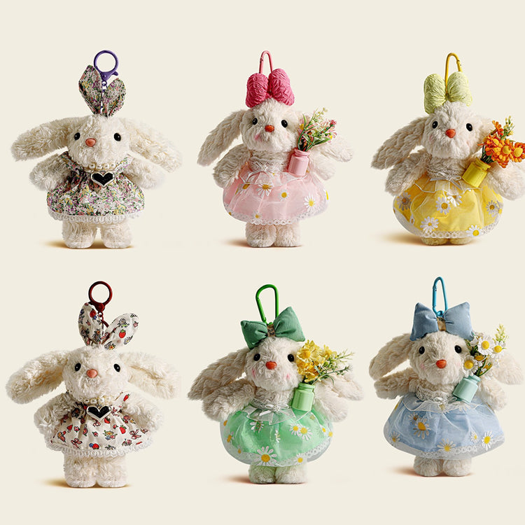 Cute Floral Long-Eared Rabbit Plush Bag Charm