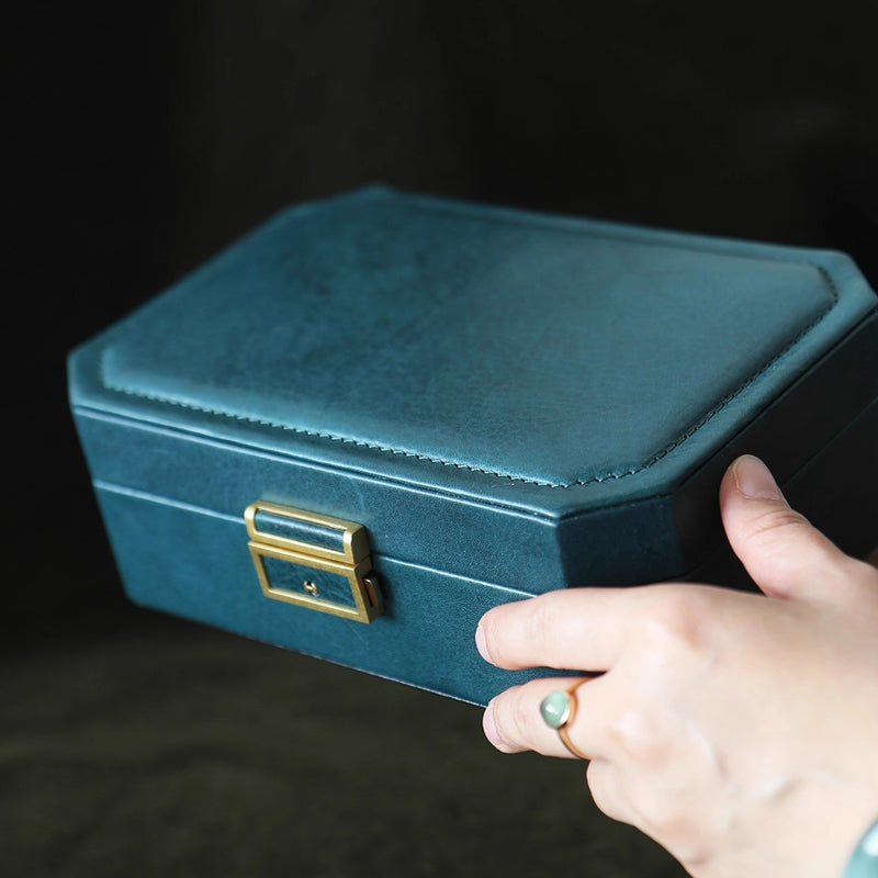 Delicate Genuine Leather Jewelry Box, Large Capacity Multi-compartment Storage Case