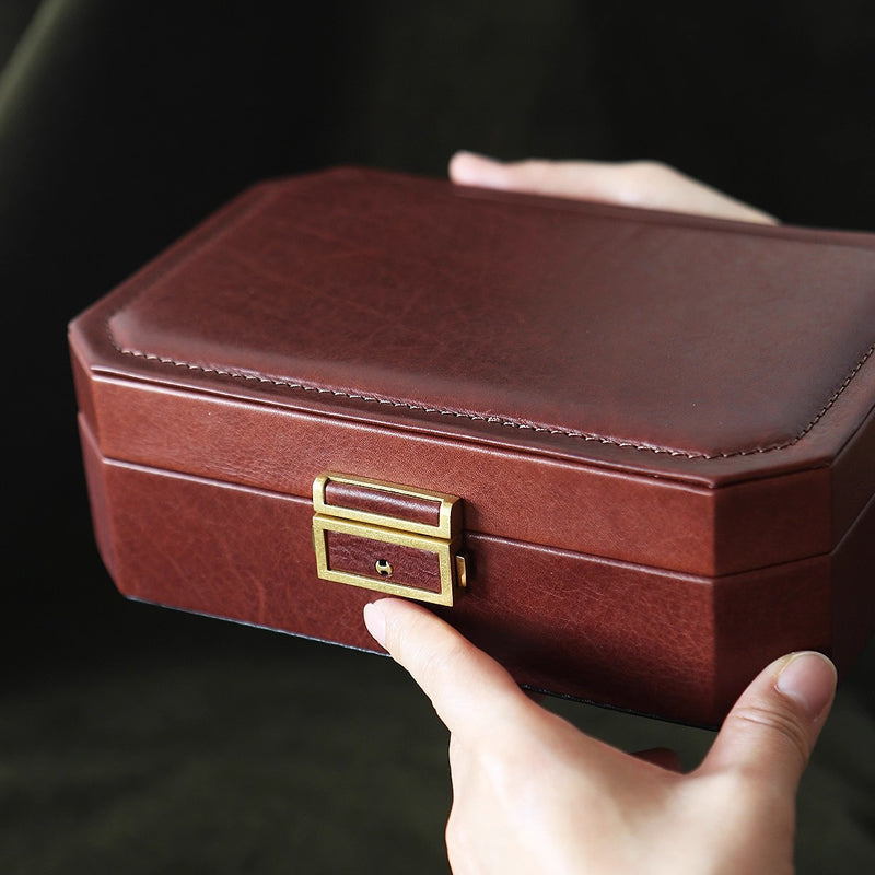 Delicate Genuine Leather Jewelry Box, Large Capacity Multi-compartment Storage Case