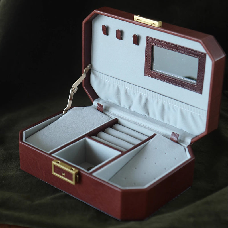 Delicate Genuine Leather Jewelry Box, Large Capacity Multi-compartment Storage Case