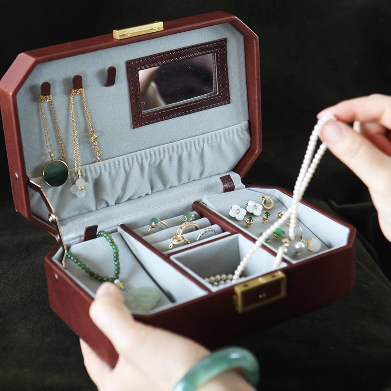 Delicate Genuine Leather Jewelry Box, Large Capacity Multi-compartment Storage Case