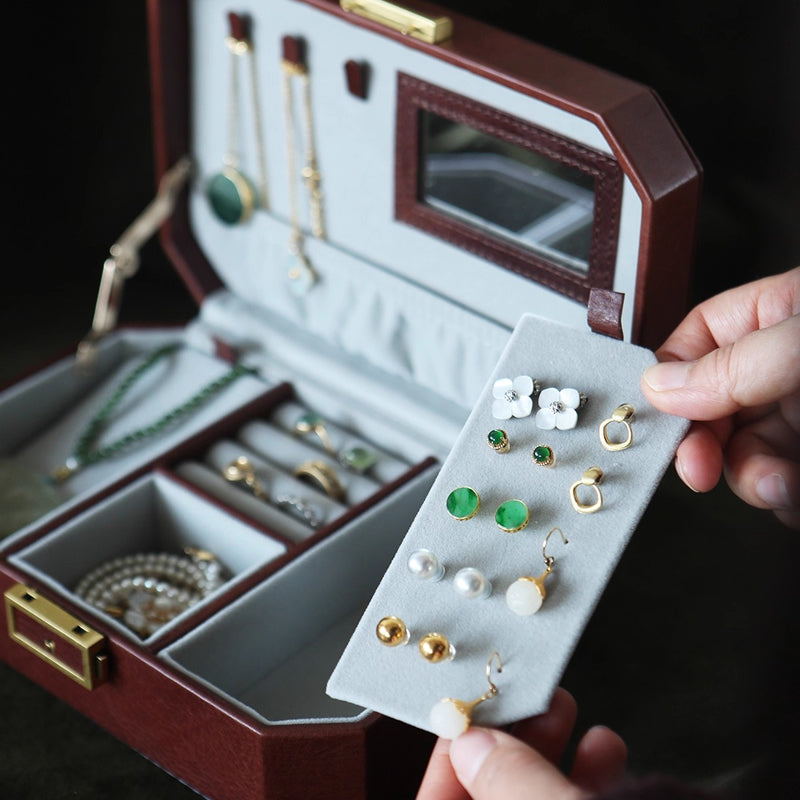 Delicate Genuine Leather Jewelry Box, Large Capacity Multi-compartment Storage Case