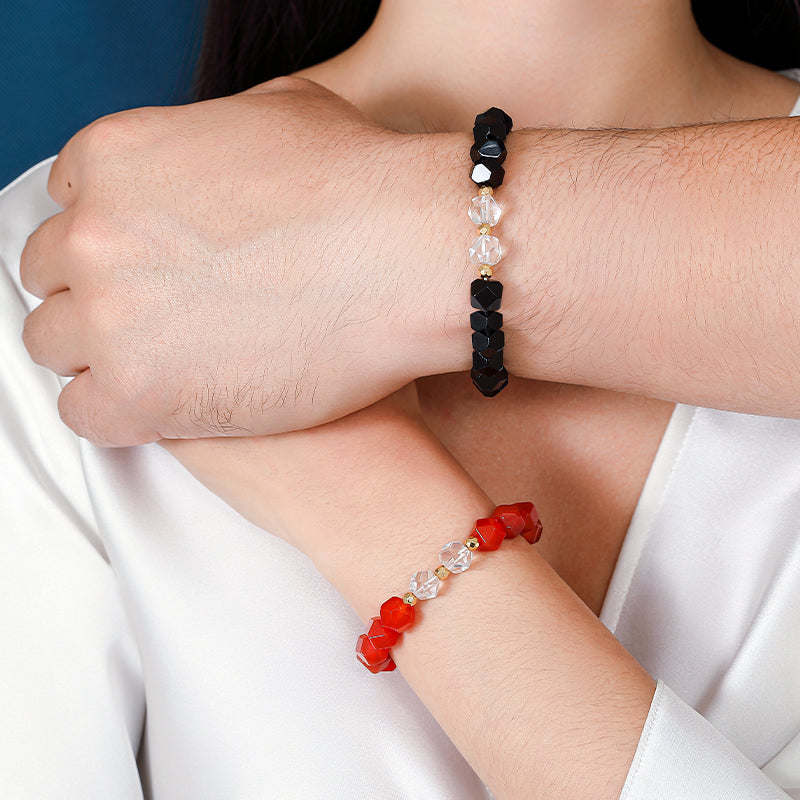 Faceted Octagon-Cut Natural Crystal Bracelets For Couples 17.5CM