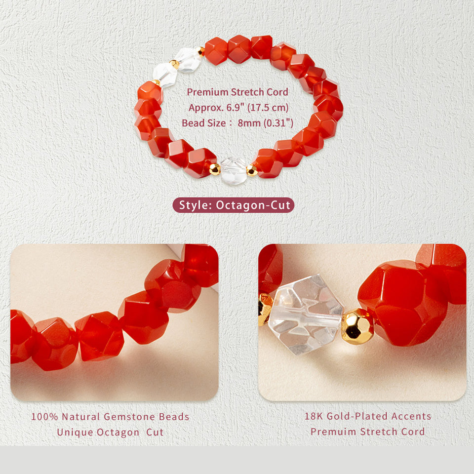 Faceted Octagon-Cut Natural Crystal Bracelets For Couples 17.5CM