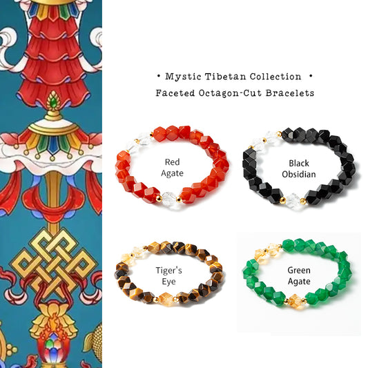 Faceted Octagon-Cut Natural Crystal Bracelets For Couples 17.5CM