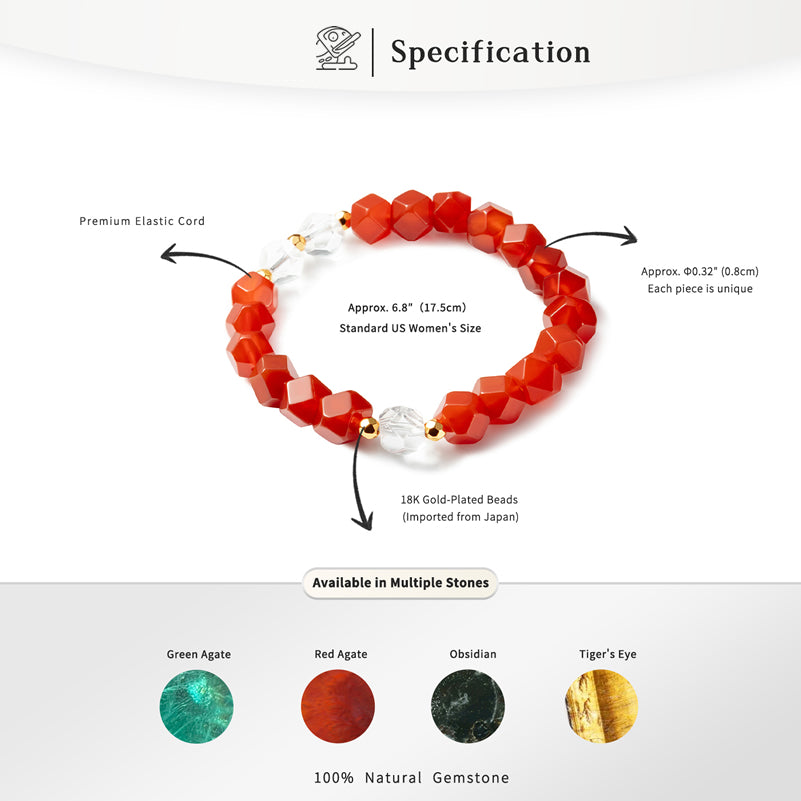 Faceted Octagon-Cut Natural Crystal Bracelets For Couples 17.5CM