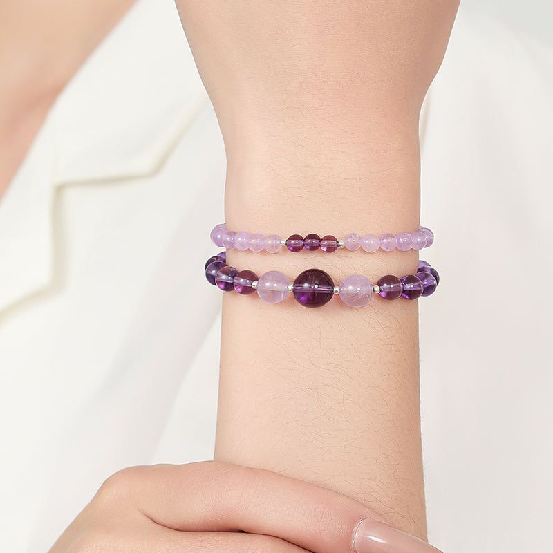 Natural White & Amethyst 2-Piece Stackable Bracelet