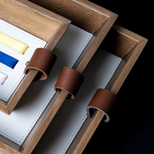 Leather Color-blocked Ribbon Tray, Jewelry Organizer Dish