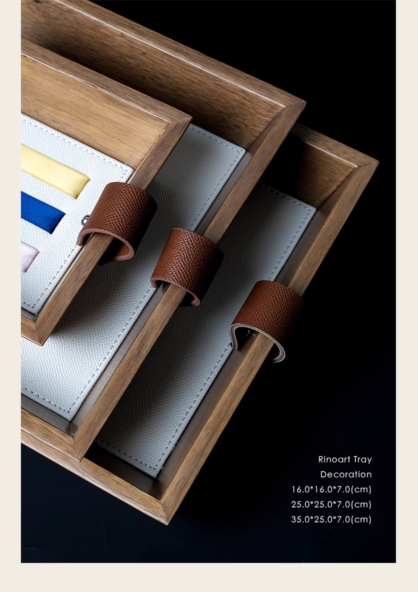 Leather Color-blocked Ribbon Tray, Jewelry Organizer Dish