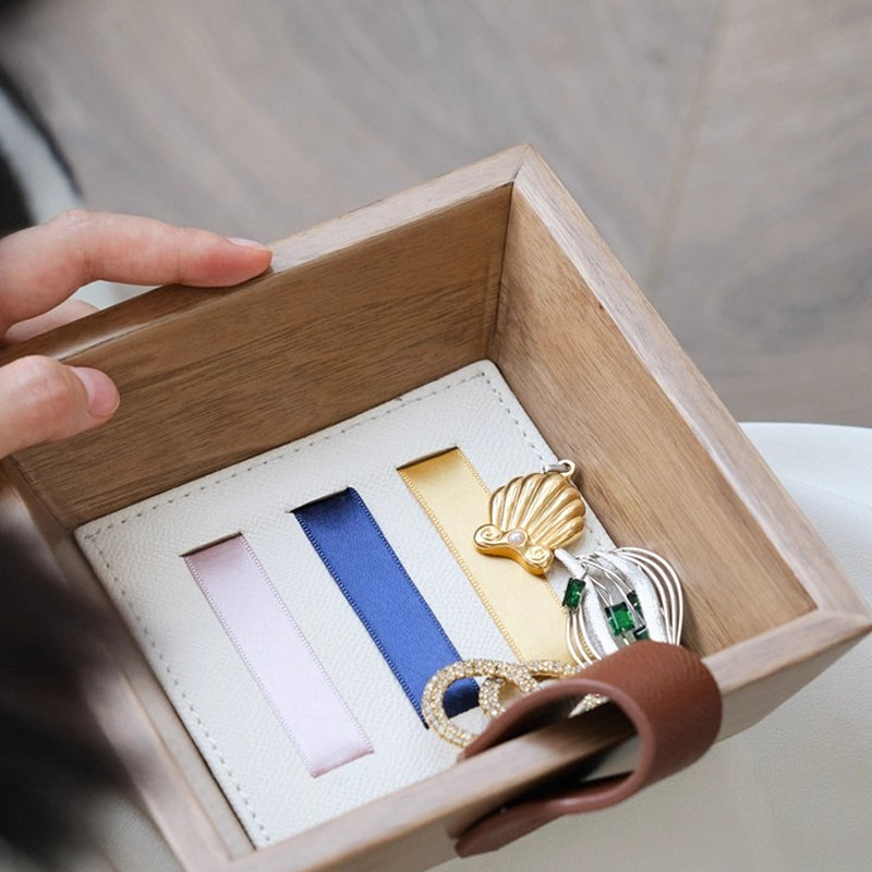 Leather Color-blocked Ribbon Tray, Jewelry Organizer Dish
