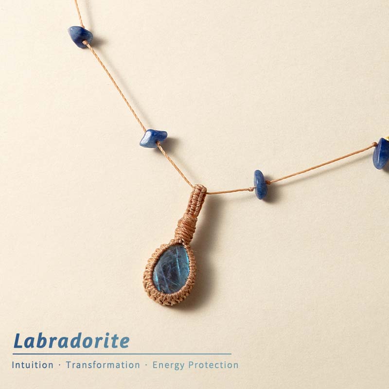 Labradorite Natural Crystal Pendant Necklace