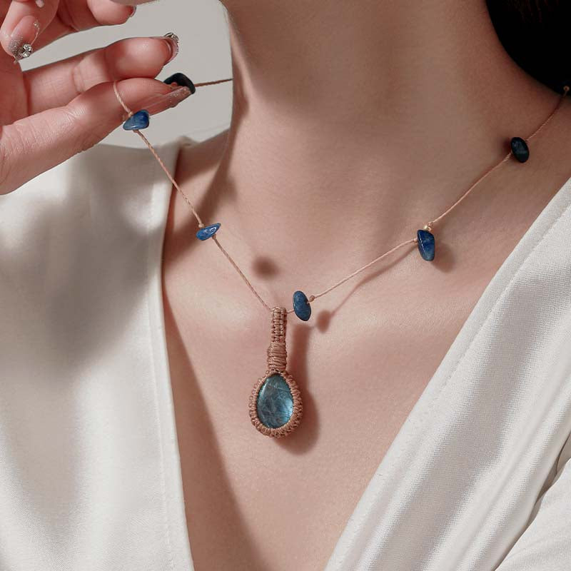 Labradorite Natural Crystal Pendant Necklace