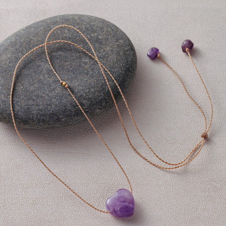 Natural Crystal Heart Pendant Necklace
