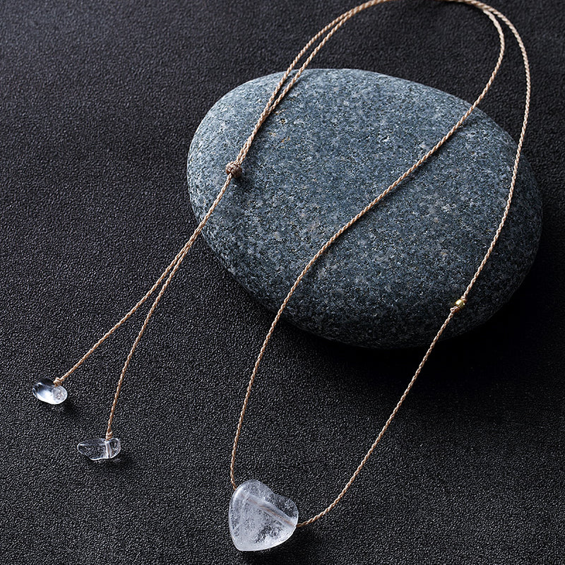 Natural Crystal Heart Pendant Necklace