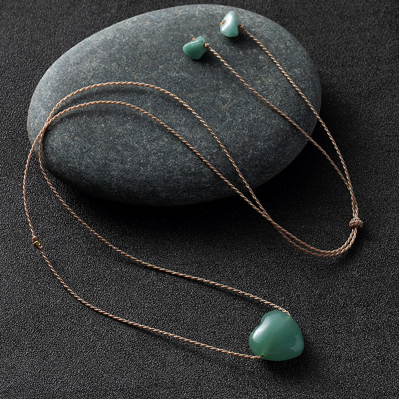 Natural Crystal Heart Pendant Necklace