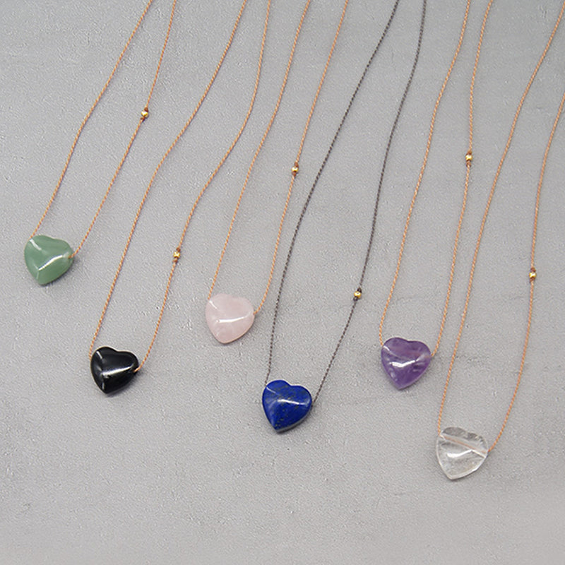 Natural Crystal Heart Pendant Necklace