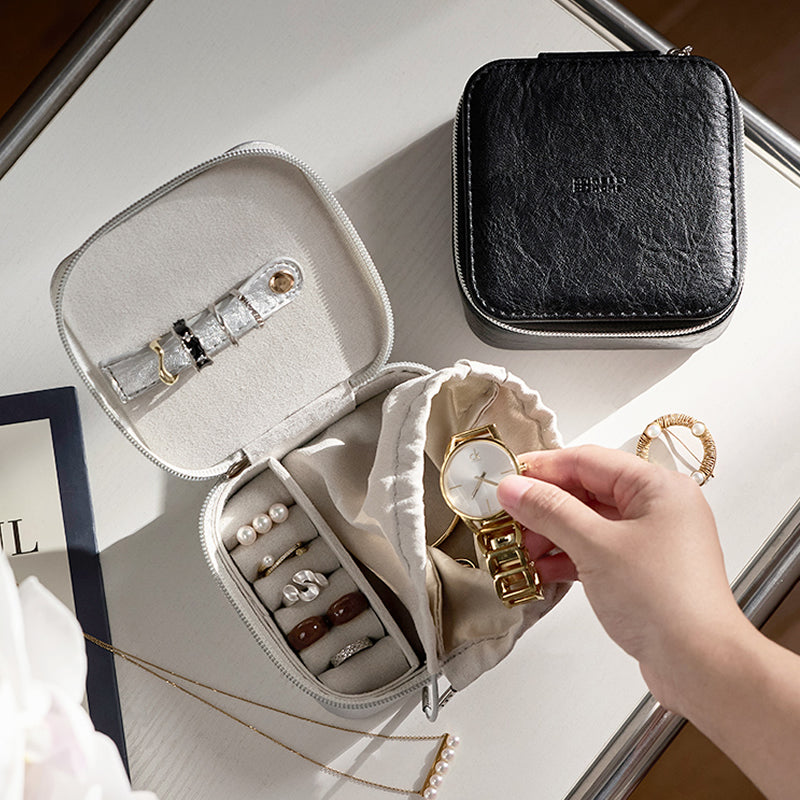 Premium Black & Silver Jewelry Storage Box, Elegant Portable Travel Case for Accessories